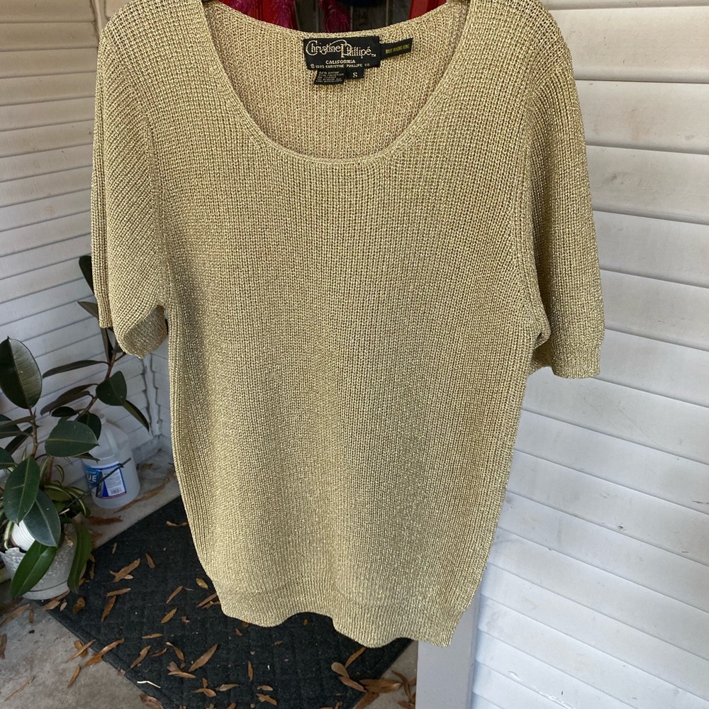 Gold shimmery lightweight  short sleeve sweater